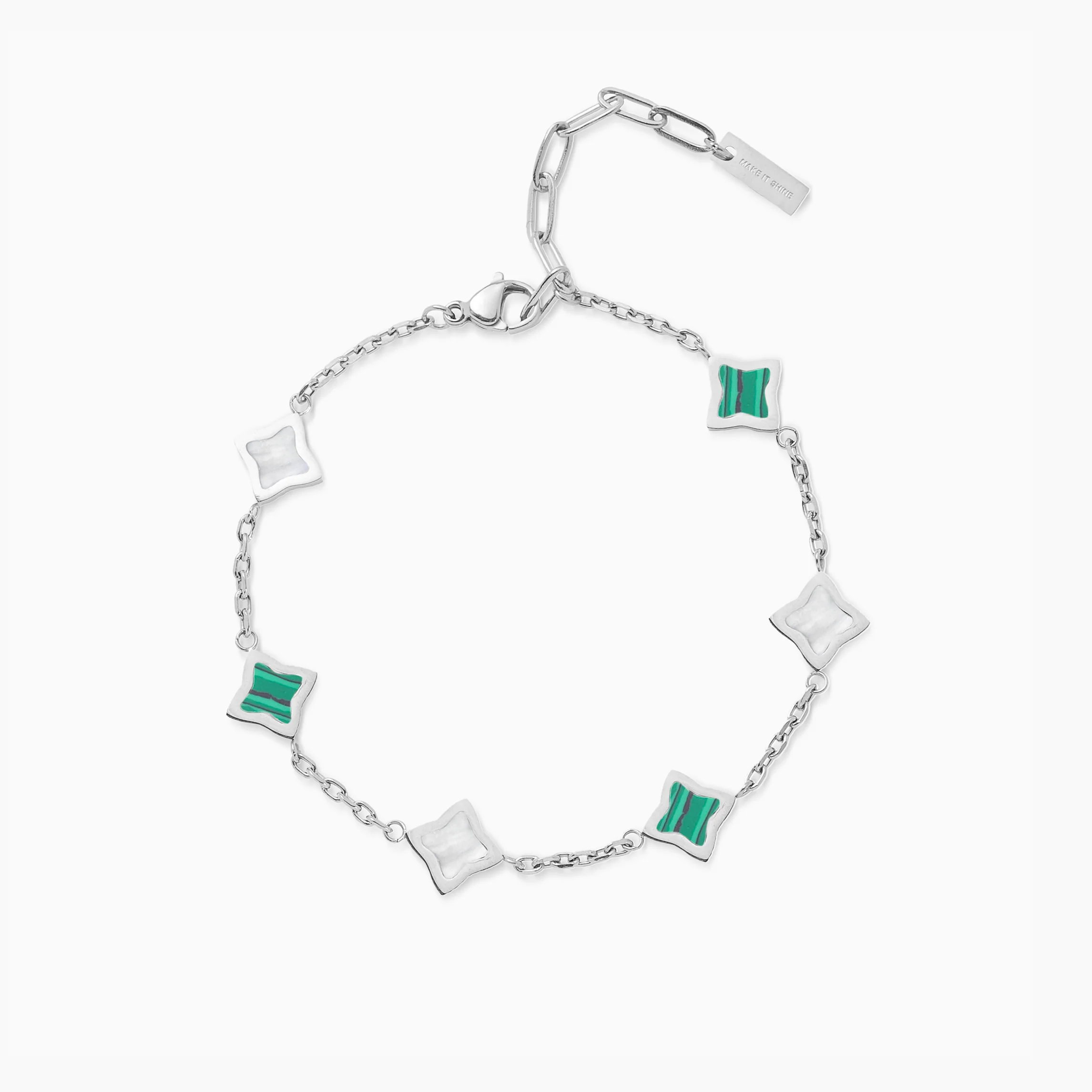 Bracelet Flower câble Argenté - Motif Blanc & Vert