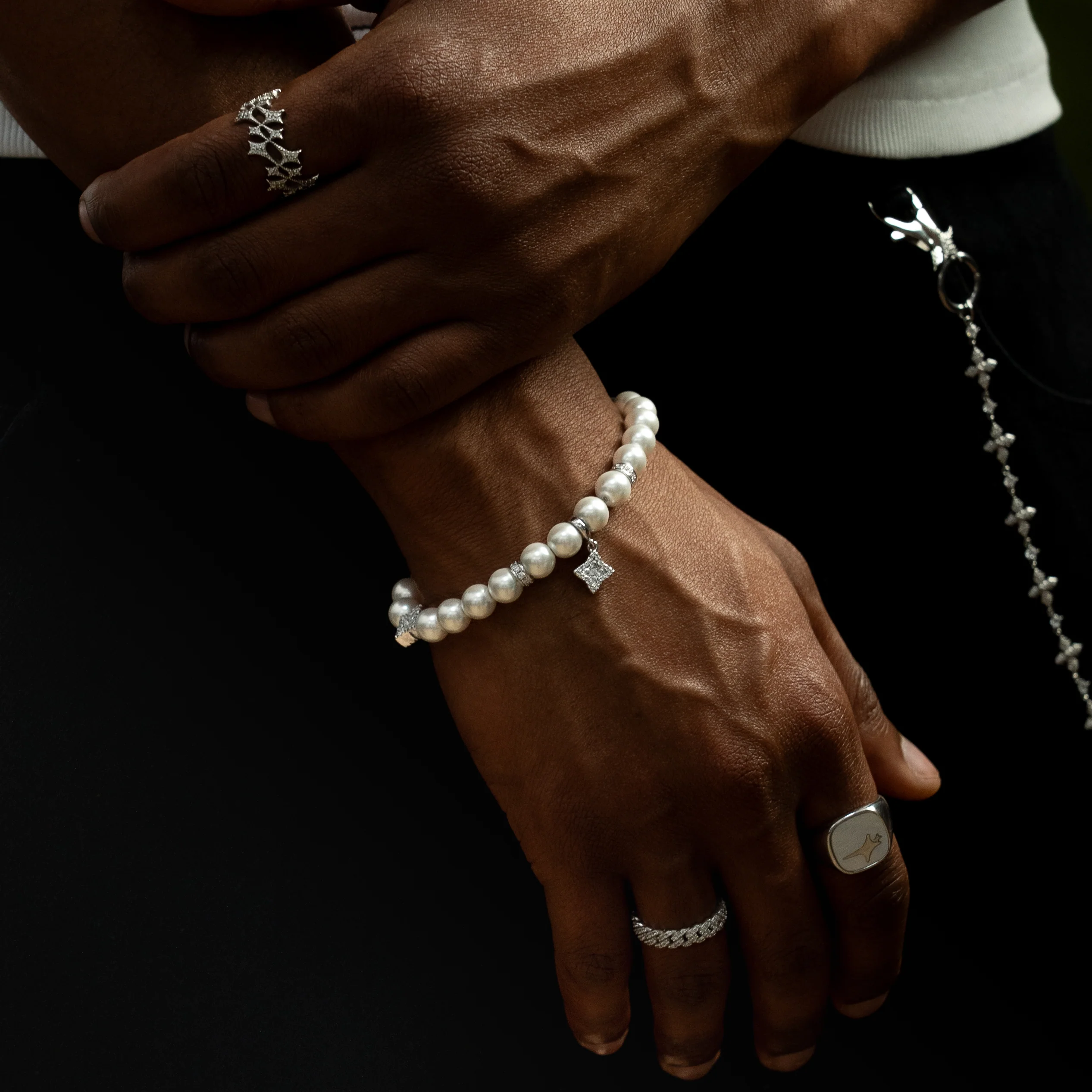 Bracelet Flower Pearl Argenté - Pierres Blanches - Image 3