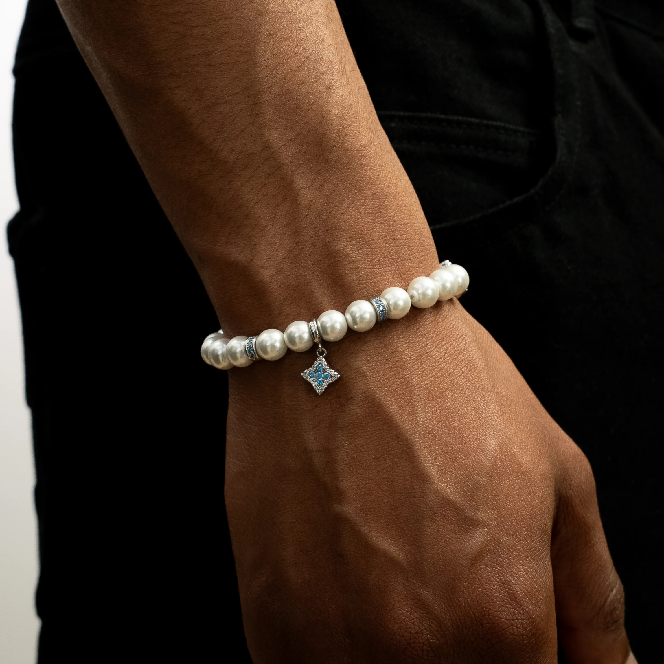 Bracelet Flower Pearl Argenté - Pierres Bleues - Image 3
