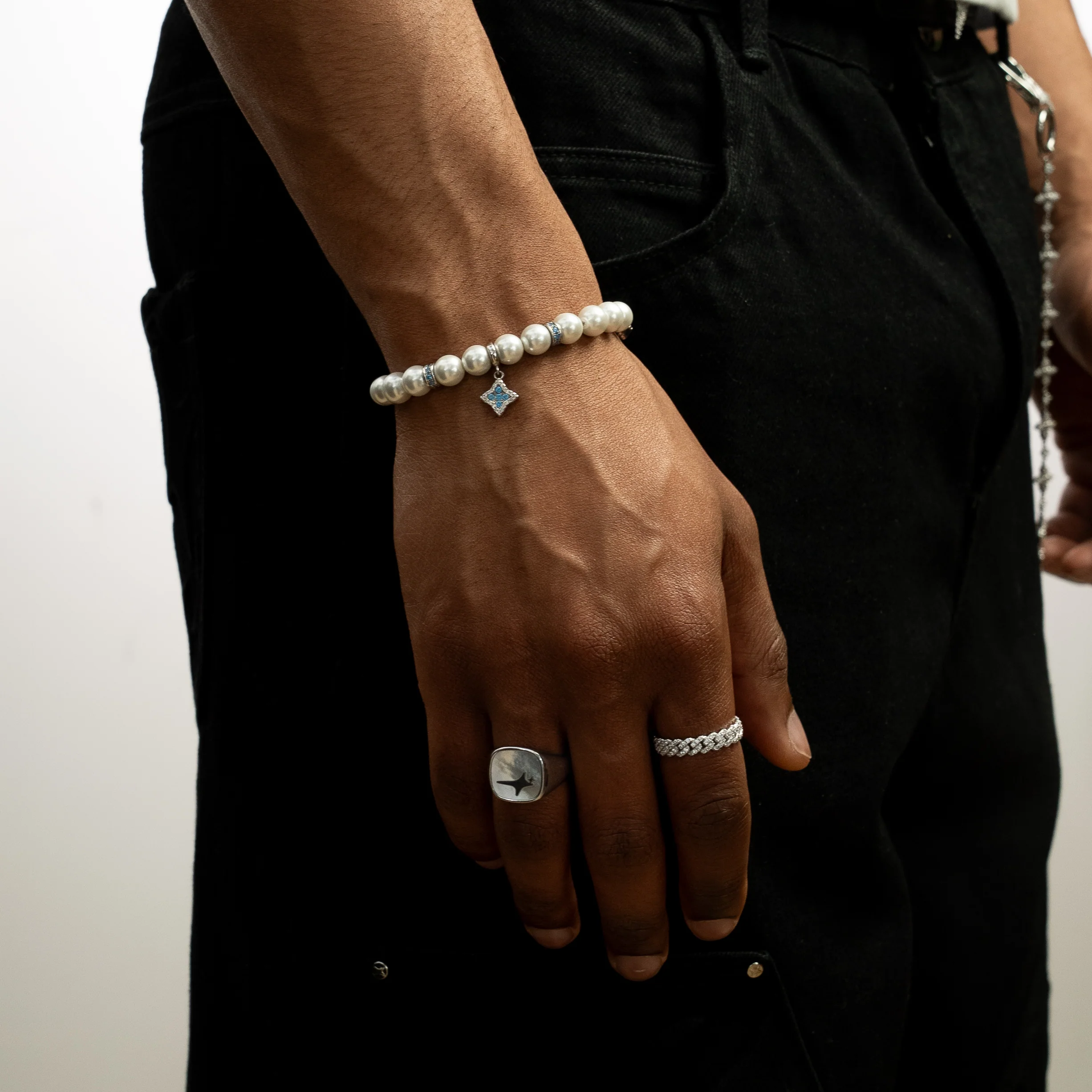 Bracelet Flower Pearl Argenté - Pierres Bleues - Image 4