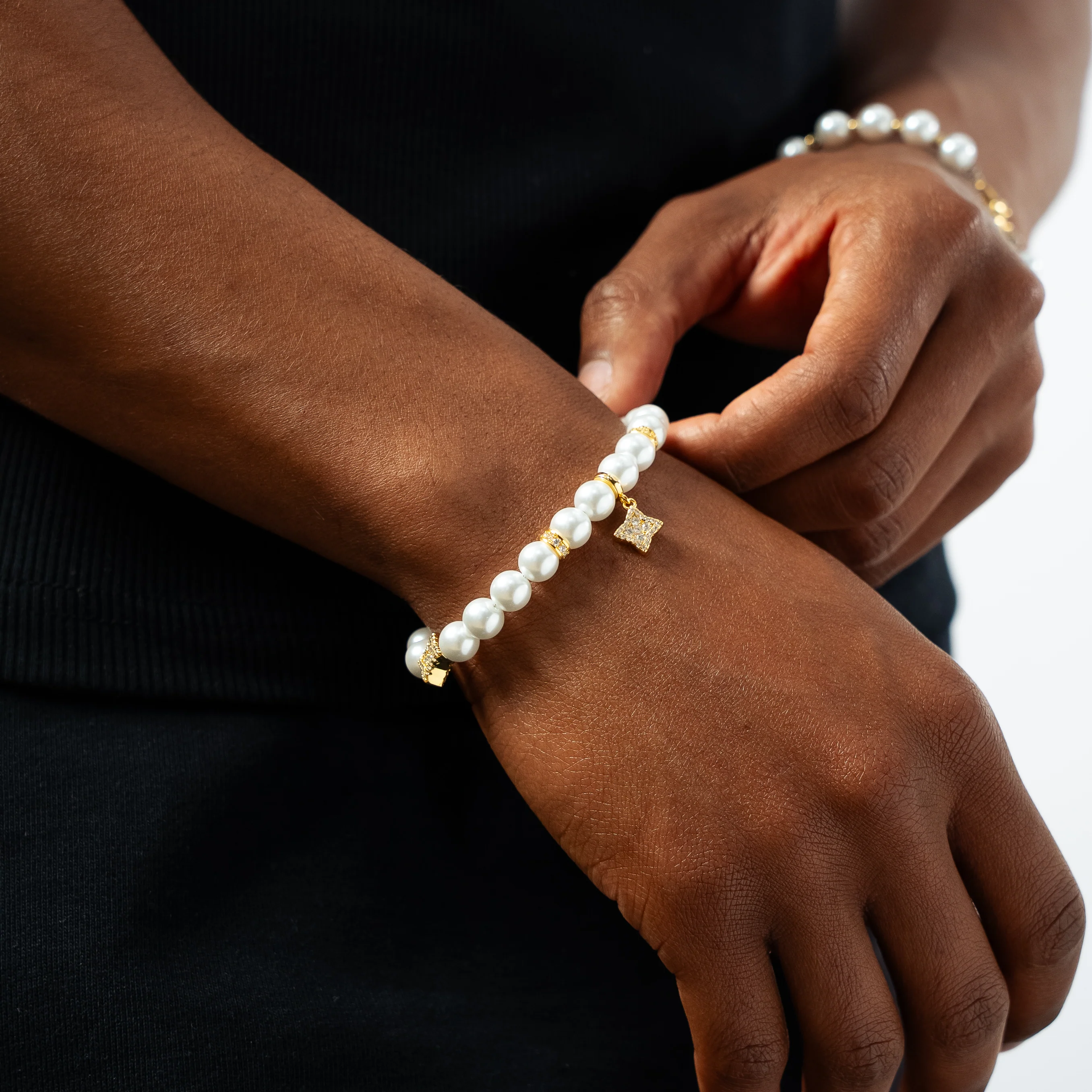 Bracelet Flower Pearl Doré - Pierres Blanches - Image 2