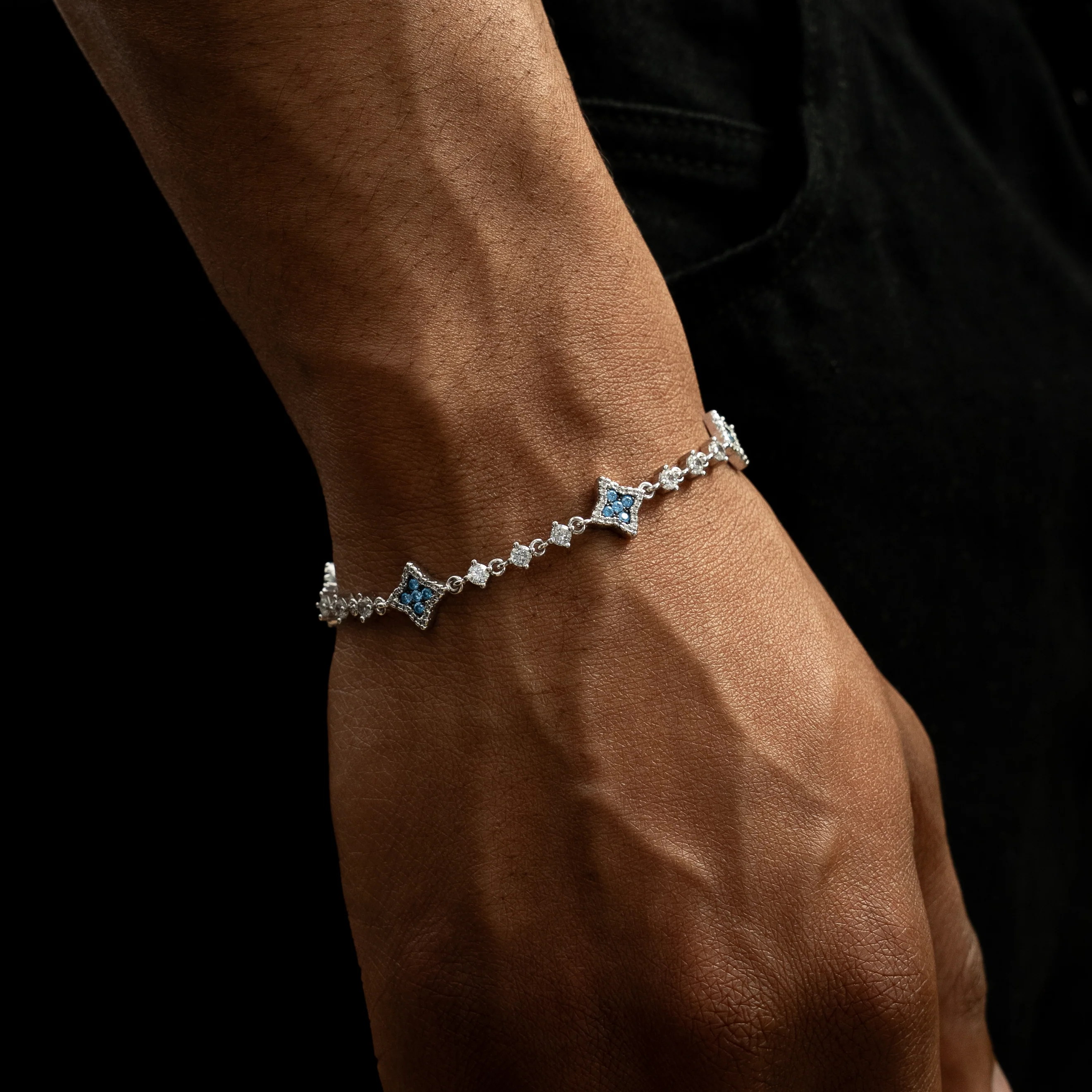 Bracelet Flower Tennis Argenté - Pierres bleues - Image 3
