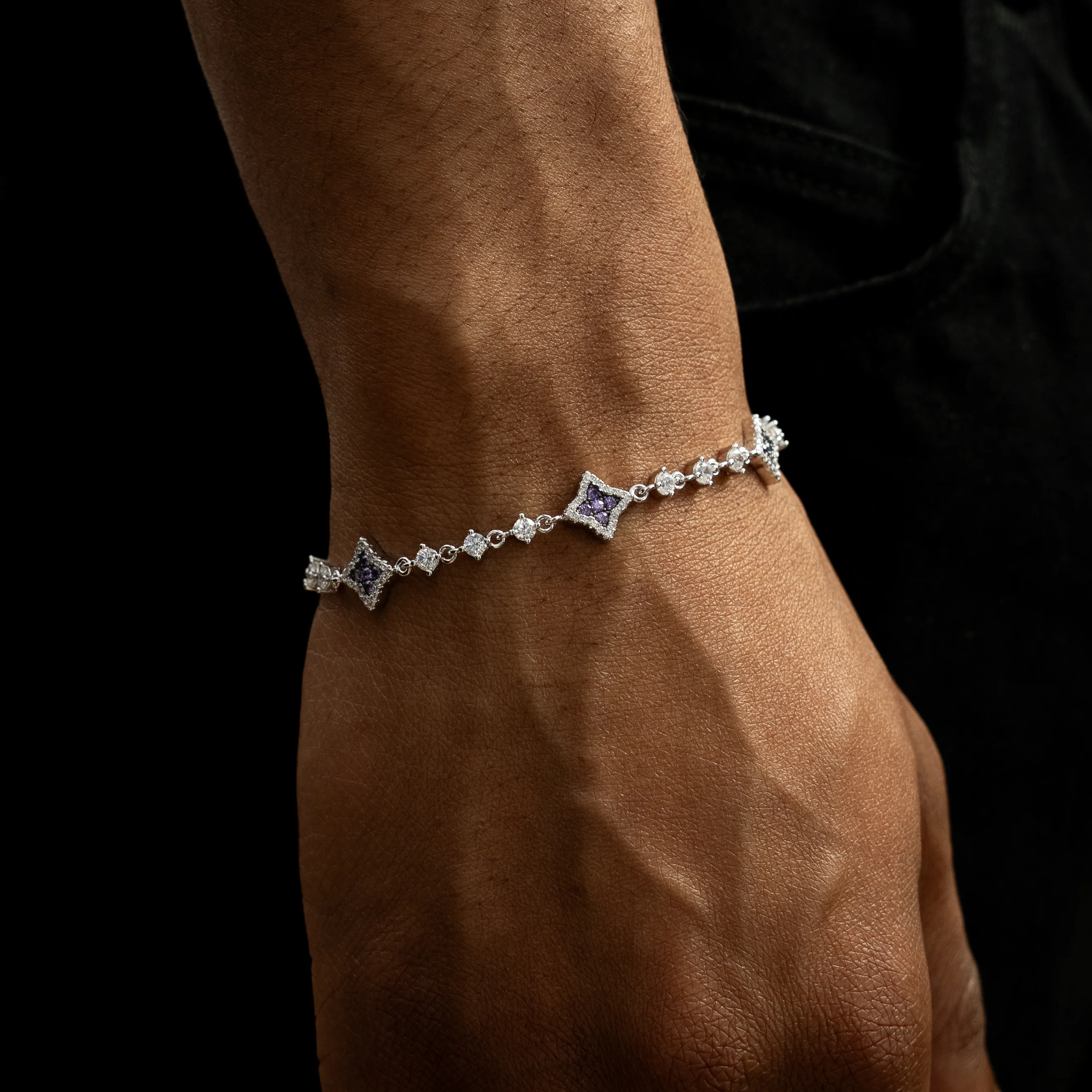 Bracelet Flower Tennis Argenté - Pierres violettes - Image 3