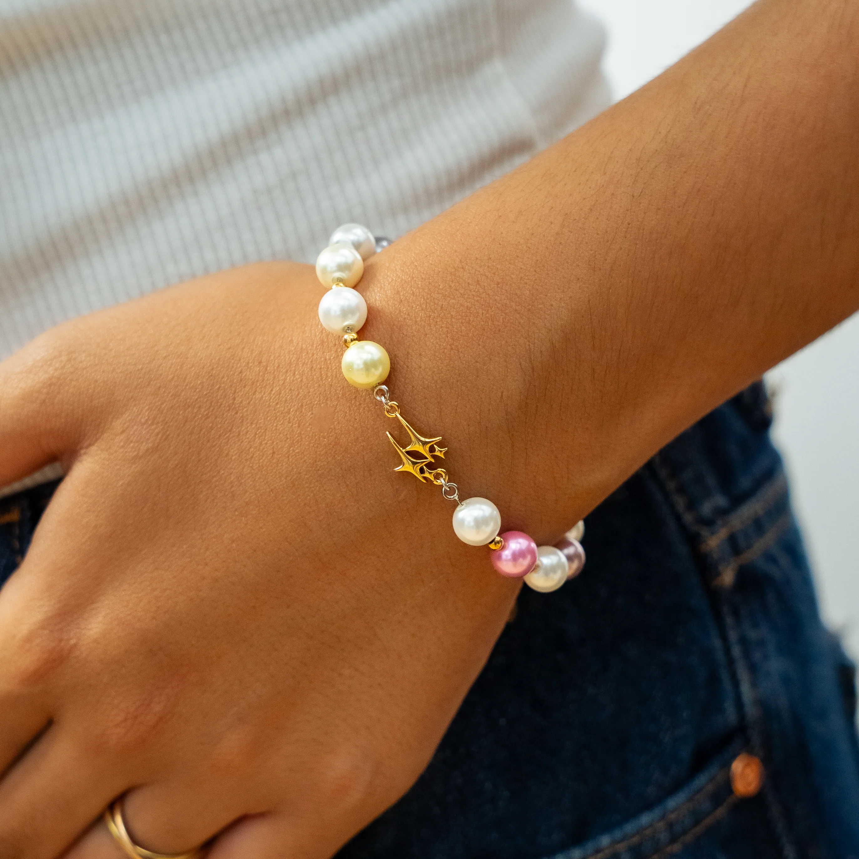 Bracelet Pearl Double Stars Doré - Multicolore - Image 2
