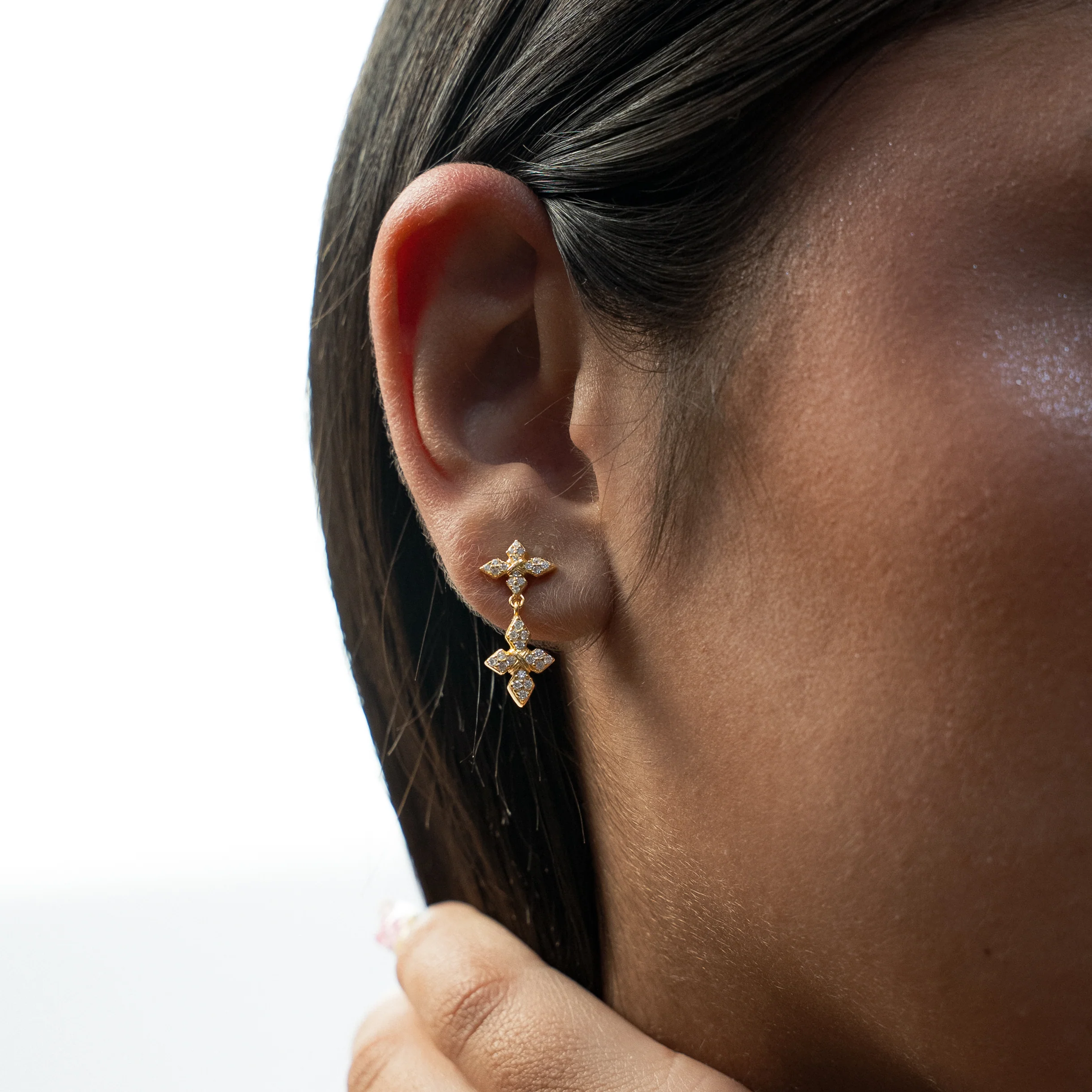 Iced Crossed Star Earrings - Doré - Image 2