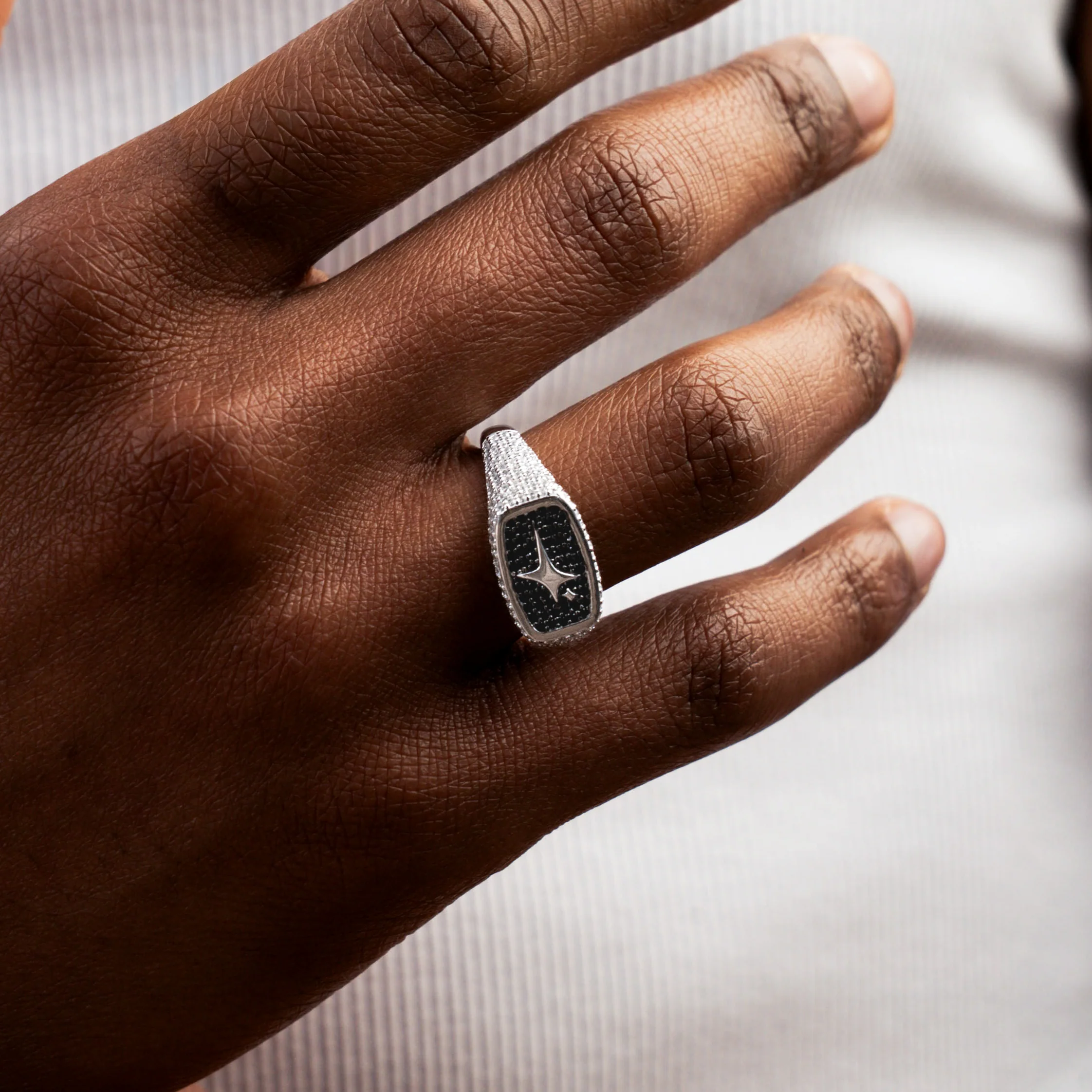 Iced Rectangle signet ring argentée - Image 3