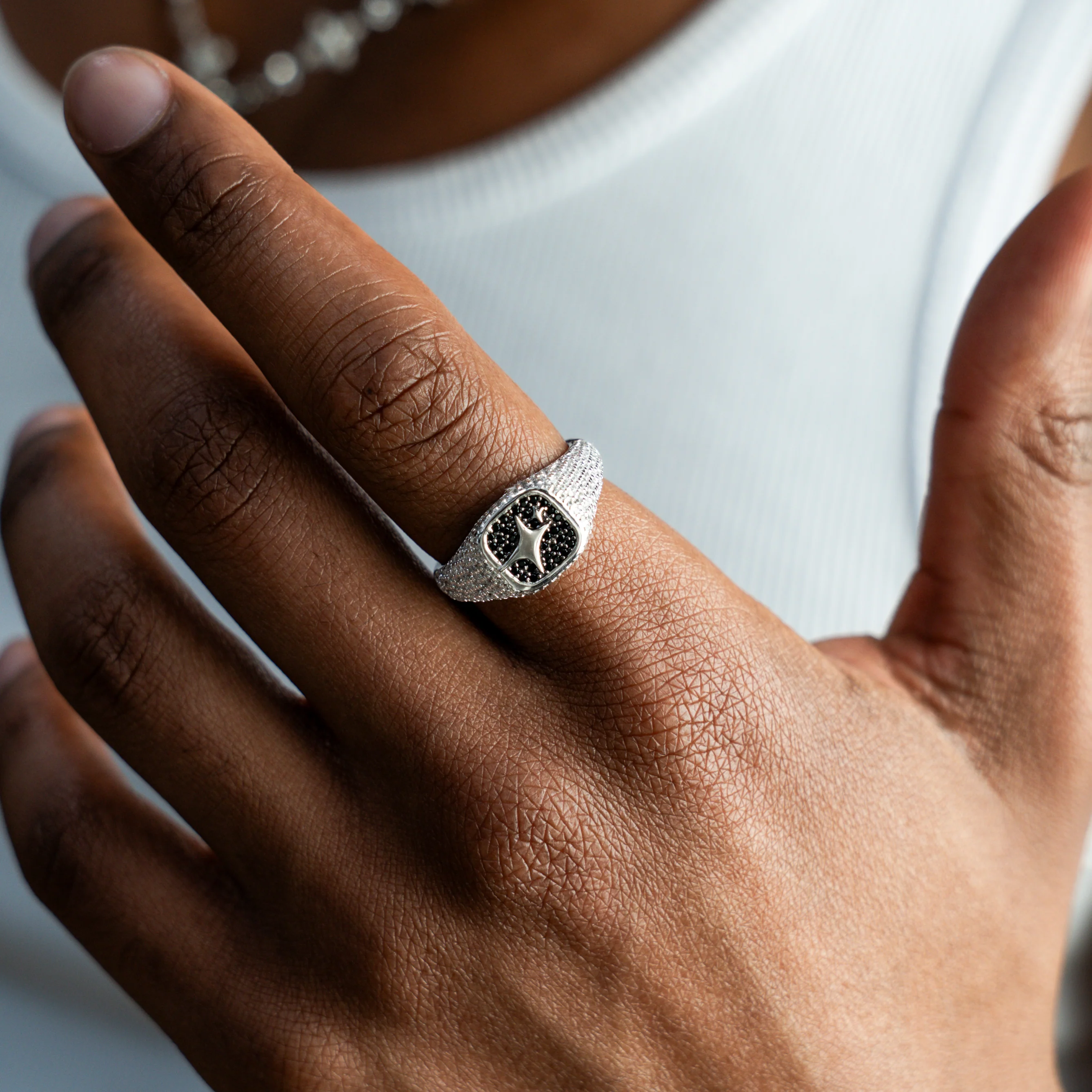 Iced Square signet ring argentée - Image 3