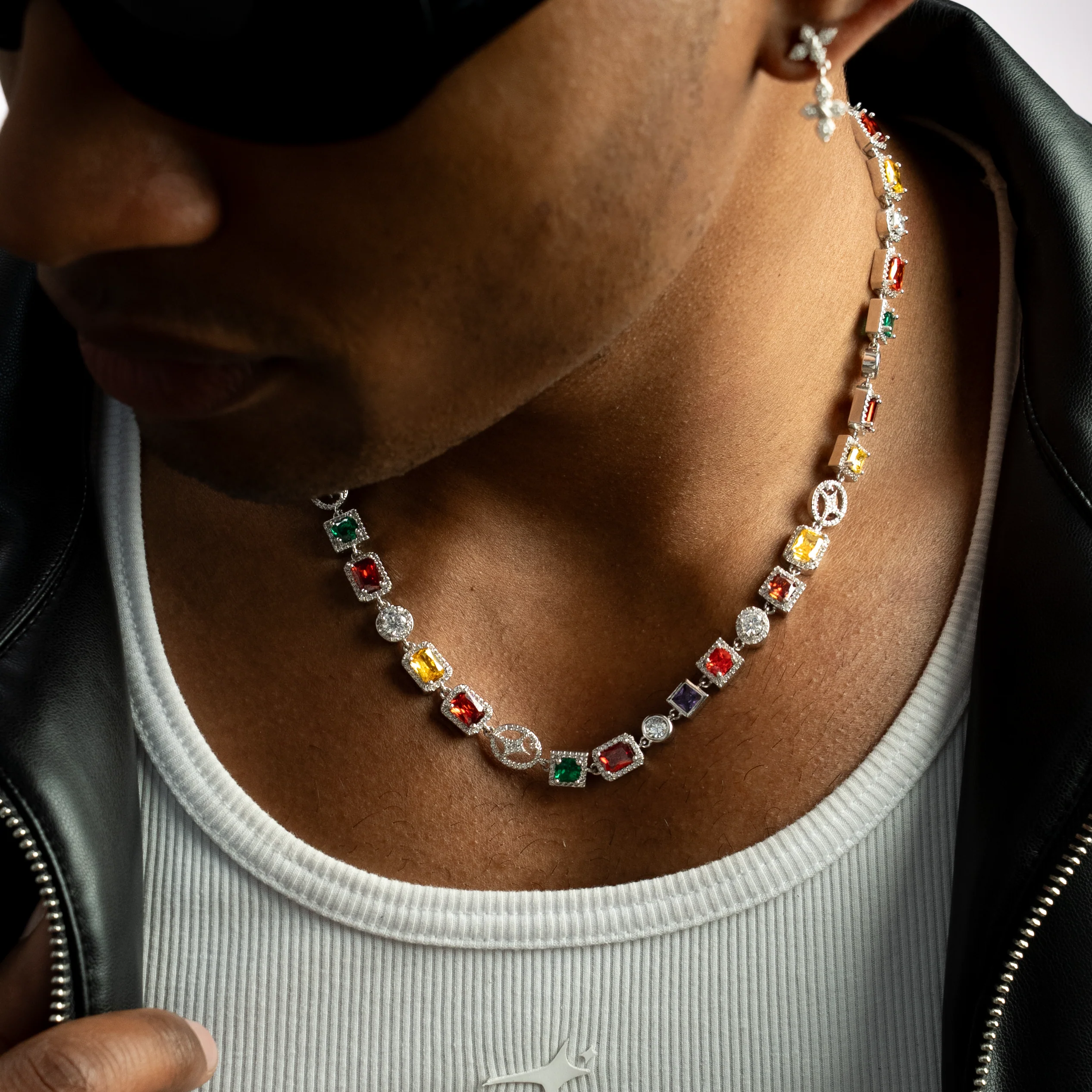 Chaîne Multi Gemstone 8 mm Argentée - Image 4
