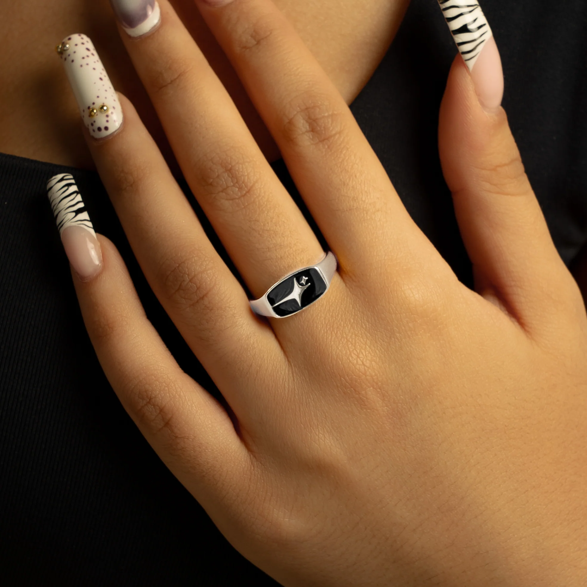 Signature Rectangle signet ring argentée - Image 2