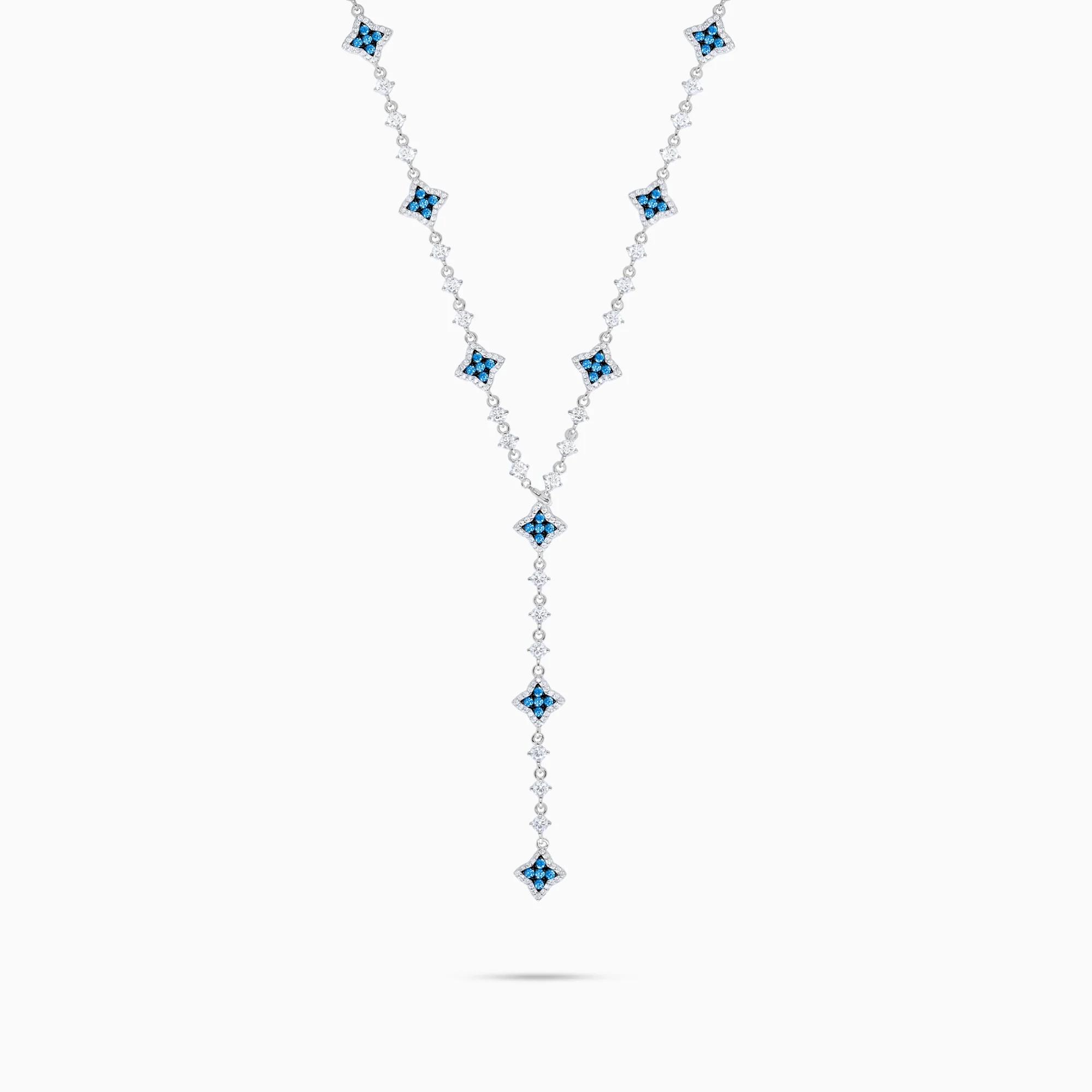 Lariat Flower Tennis Argenté - Pierres Bleues