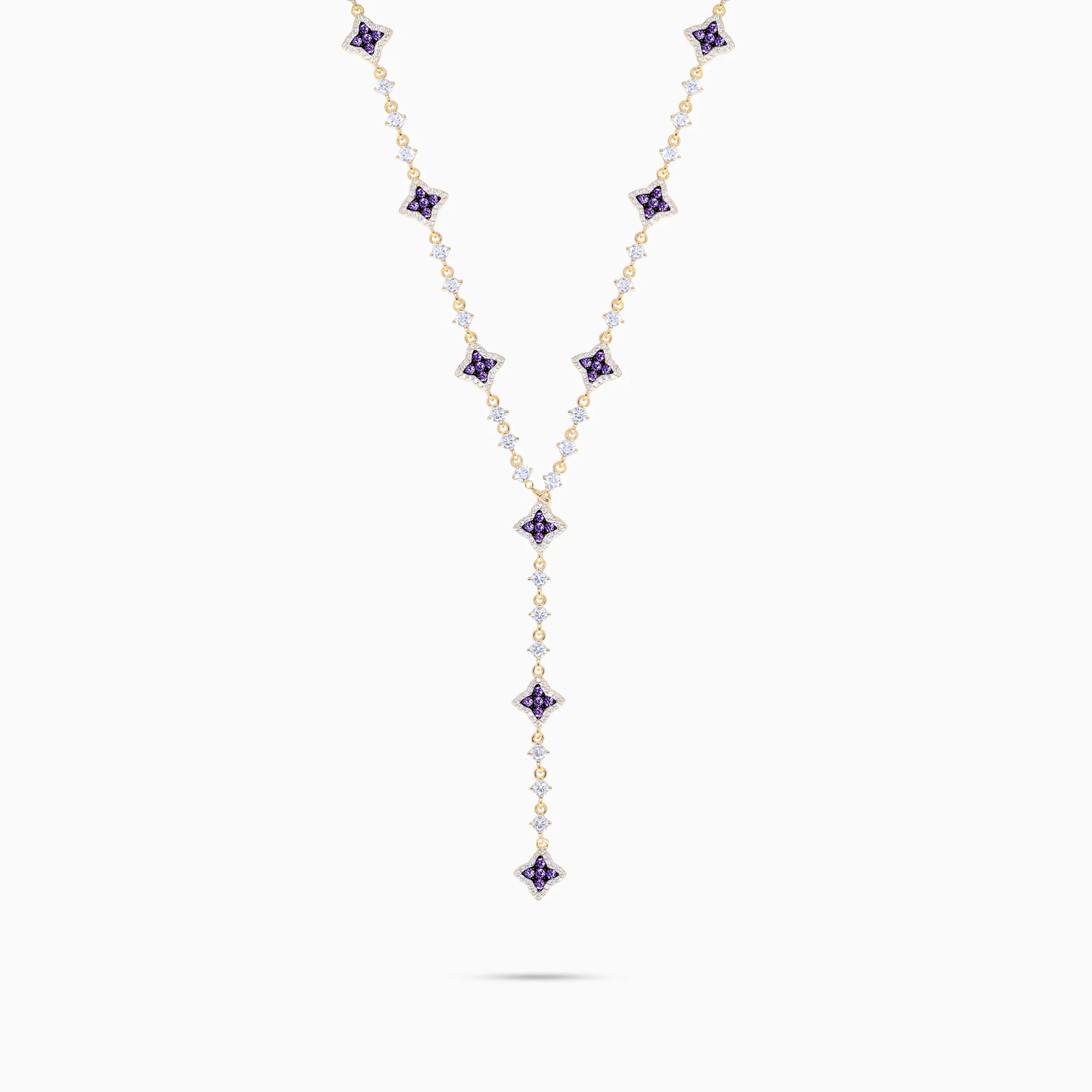 Lariat Flower Tennis Doré - Pierres Violettes