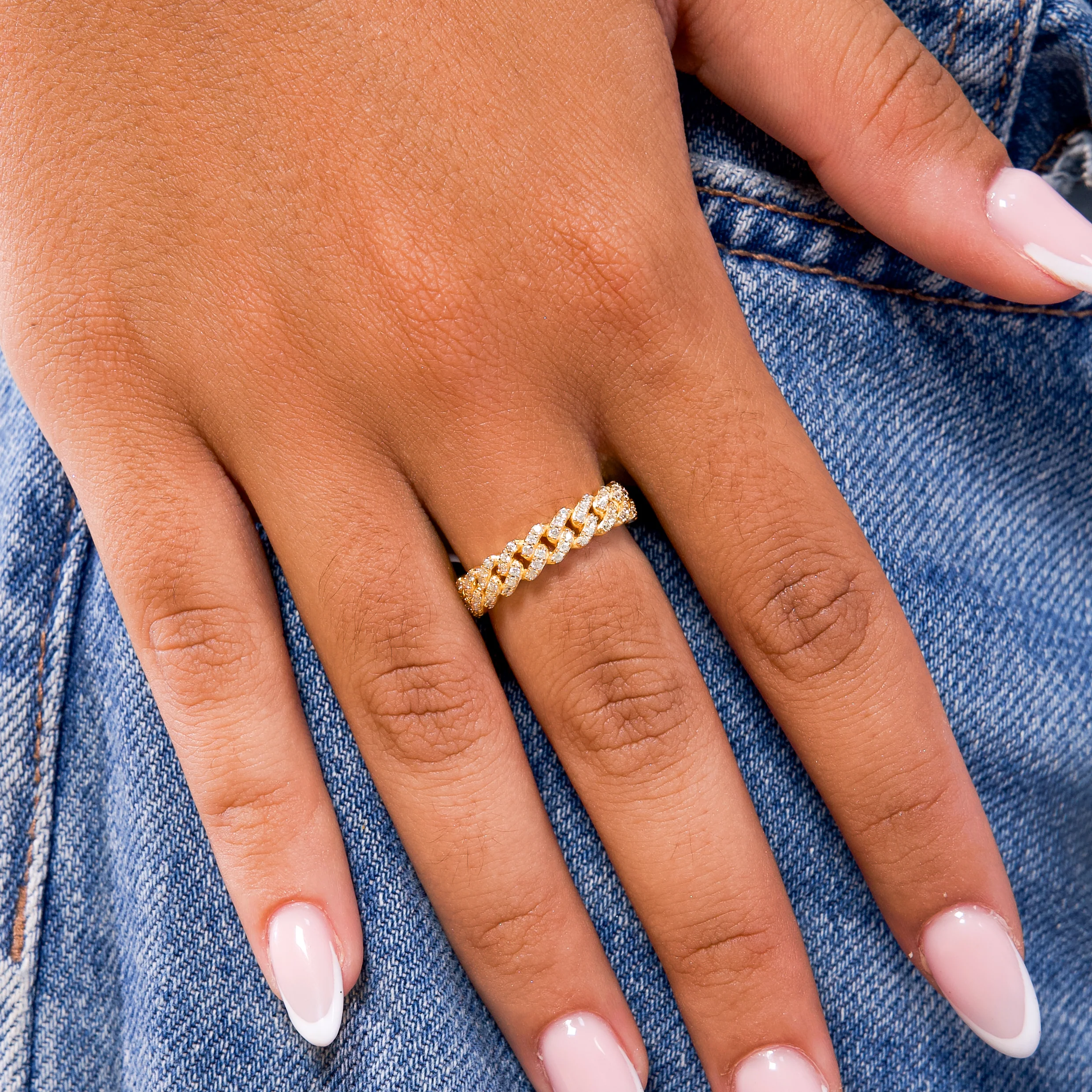 Slim Iced Cuban link ring dorée - Image 2