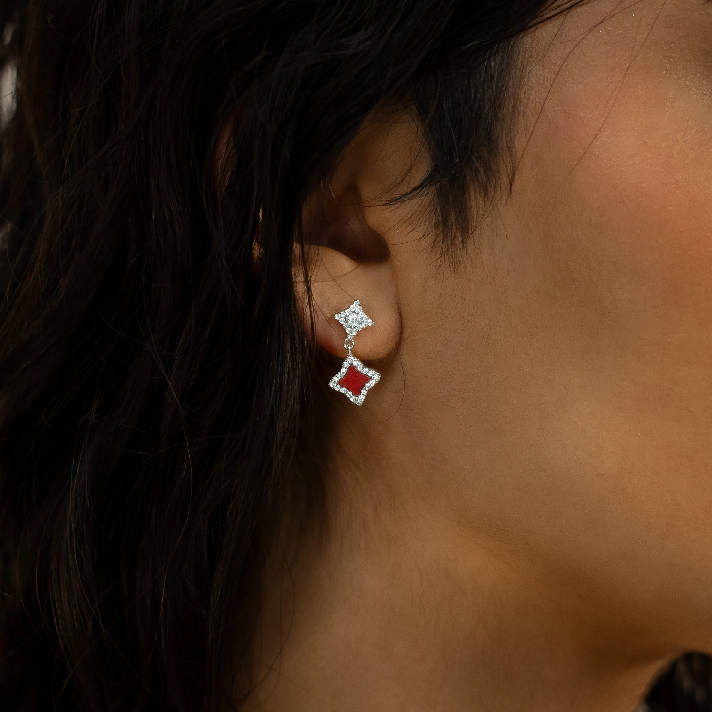 Stars & Flowers earrings argentées - Motif rouge - Image 2
