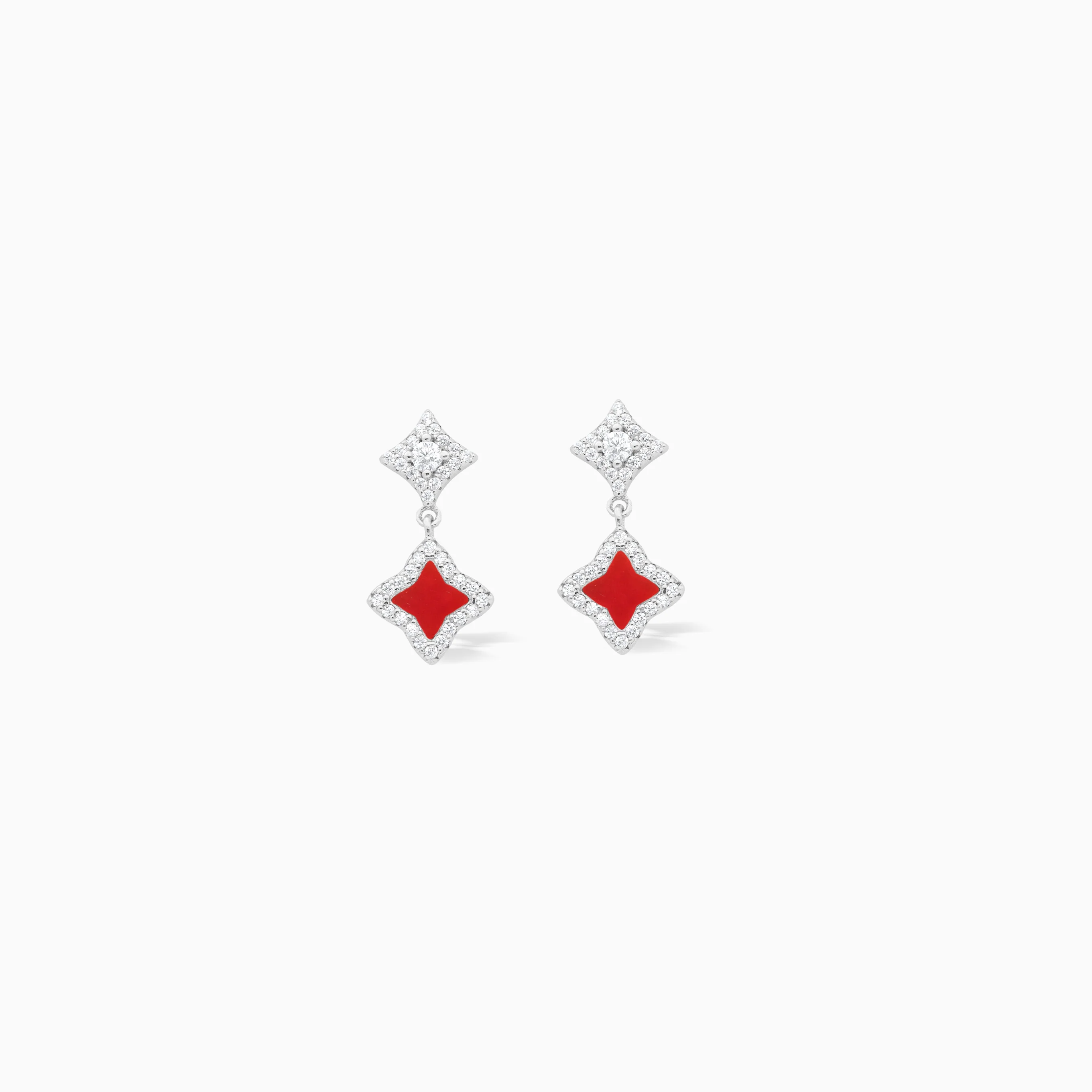 Stars & Flowers earrings argentées - Motif rouge