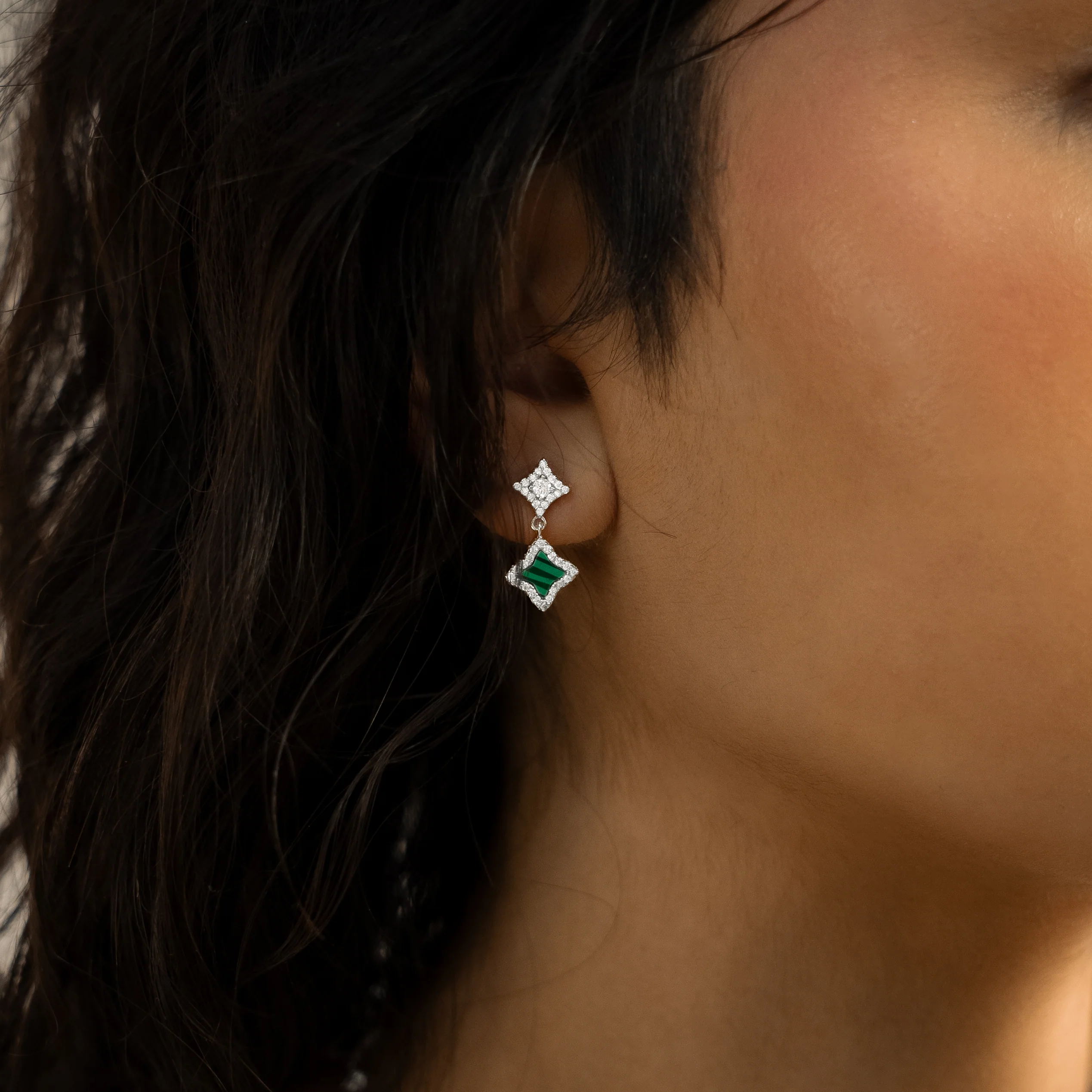 Stars & Flowers earrings argentées - Motif vert - Image 2