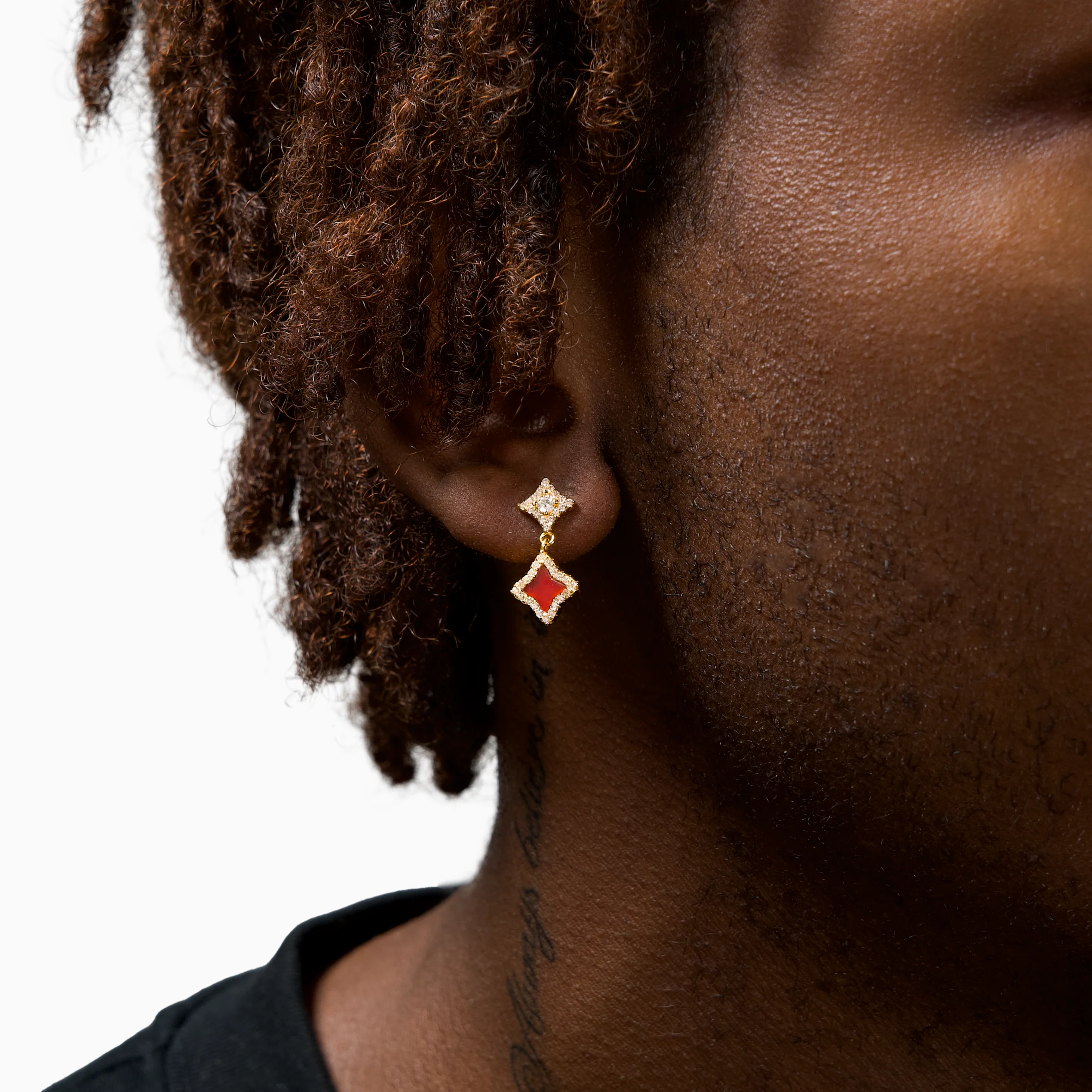 Stars & Flowers earrings dorées - Motif rouge - Image 2