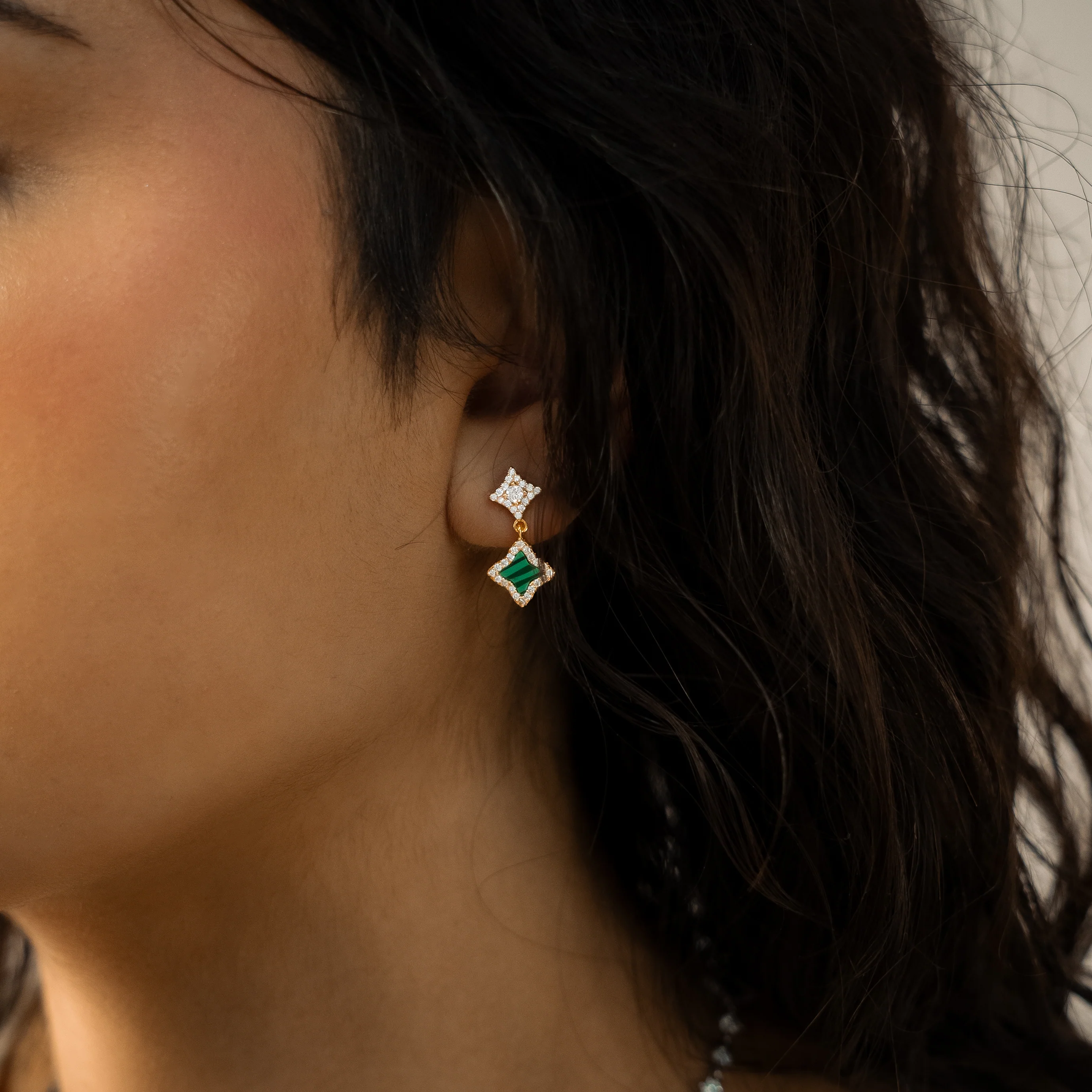 Stars & Flowers earrings dorées - Motif vert - Image 2